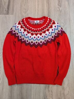 Old Navy Red Fair Isle Crewneck Sweater - Size Small Women's
